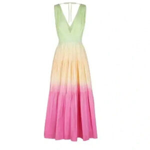 S/W/F Sunset Tiered Ombre 100% Cotton Maxi Dress Size Small Revolve